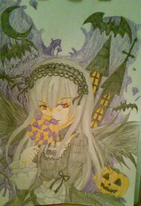 Rating: Safe Score: 0 Tags: 1girl bangs black_wings dress flower frills hairband holding image long_hair long_sleeves looking_at_viewer puffy_sleeves red_eyes ribbon rose solo suigintou traditional_media very_long_hair wings User: admin
