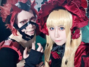 Rating: Safe Score: 0 Tags: 1boy 1girl blonde_hair blue_eyes bonnet eyepatch facial_hair fingerless_gloves gloves hat long_hair looking_at_viewer red_eyes shinku smile solo User: admin