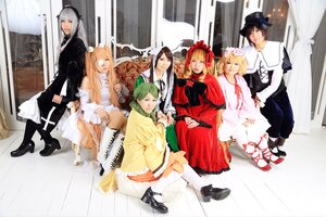 Rating: Safe Score: 0 Tags: 6+girls 91076 animal_ears black_hair blonde_hair closed_eyes curtains dress green_hair hat long_hair mary_janes multiple_boys multiple_cosplay multiple_girls pantyhose tagme white_legwear User: admin