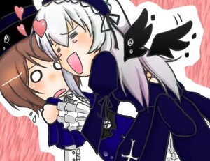 Rating: Safe Score: 0 Tags: 2girls black_wings blush brown_hair dress frills heart hug image lolita_hairband long_hair long_sleeves multiple_girls o_o open_mouth pair rose silver_hair souseiseki suigintou wings User: admin