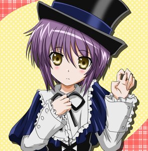 Rating: Safe Score: 0 Tags: 1girl bangs blush commentary_request eyebrows_visible_through_hair frills halftone halftone_background hat image long_sleeves looking_at_viewer nagato_yuki neck_ribbon polka_dot polka_dot_background purple_hair ribbon rozen_maiden short_hair solo souseiseki suzumiya_haruhi_no_yuuutsu takumi_(rozen_garten) upper_body yellow_background yellow_eyes User: admin
