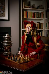 Rating: Safe Score: 0 Tags: 1girl blonde_hair book bookshelf dress indoors lips long_hair quill red_dress shinku sitting solo User: admin