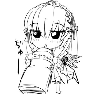 Rating: Safe Score: 0 Tags: 1girl bangs blush chibi eyebrows_visible_through_hair greyscale hair_ribbon image long_hair monochrome ribbon simple_background solo suigintou white_background User: admin