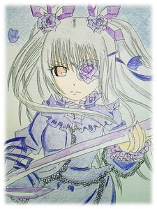 Rating: Safe Score: 0 Tags: 1girl barasuishou colored_pencil_(medium) dress eyepatch flower hair_ornament hair_ribbon image long_hair long_sleeves marker_(medium) pink_rose purple_flower purple_rose ribbon rose shikishi solo traditional_media upper_body User: admin