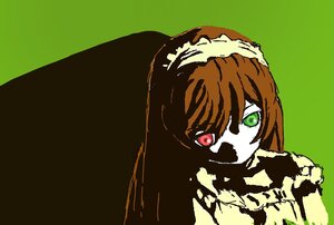 Rating: Safe Score: 0 Tags: 1girl bangs brown_hair green_background green_eyes heterochromia image long_hair looking_at_viewer red_eyes simple_background solo suiseiseki User: admin