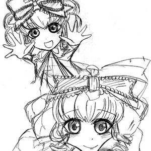 Rating: Safe Score: 0 Tags: 2girls :d blush bow frills front_ponytail greyscale hair_bow hinaichigo image kagiyama_hina looking_at_viewer monochrome multiple_girls ribbon simple_background sketch smile solo white_background User: admin