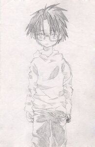 Rating: Safe Score: 0 Tags: 1boy glasses human long_sleeves looking_at_viewer monochrome sakurada_jun solo spiked_hair standing User: admin