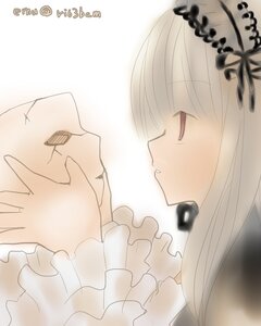 Rating: Safe Score: 0 Tags: 1girl bangs blush dress eyebrows_visible_through_hair frills from_side hair_ribbon image long_hair parted_lips profile ribbon solo suigintou twitter_username User: admin