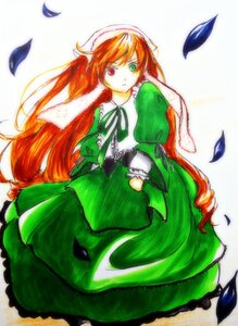 Rating: Safe Score: 0 Tags: 1girl dress frills full_body green_dress green_eyes hat head_scarf heterochromia image long_hair long_sleeves looking_at_viewer orange_hair petals red_eyes solo standing suiseiseki very_long_hair User: admin