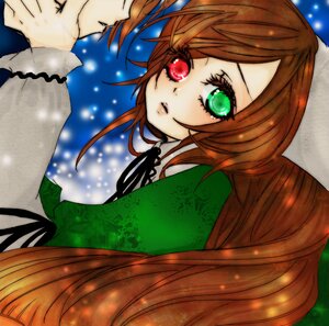 Rating: Safe Score: 0 Tags: 1boy 2girls brown_hair dress green_dress green_eyes heterochromia image long_hair long_sleeves multiple_girls red_eyes short_hair siblings sisters solo souseiseki suiseiseki twins very_long_hair User: admin