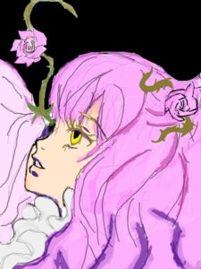 Rating: Safe Score: 0 Tags: 1girl auto_tagged flower image kirakishou long_hair pink_flower pink_hair pink_rose portrait profile rose solo thorns white_rose yellow_eyes User: admin