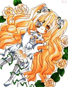 Rating: Safe Score: 0 Tags: 1girl blonde_hair dress flower frills hair_flower hair_ornament image kirakishou long_hair orange_hair rose solo thorns traditional_media two_side_up vines white_flower white_rose yellow_flower yellow_rose User: admin