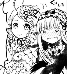 Rating: Safe Score: 0 Tags: 2girls ahoge blunt_bangs blush dress drill_hair frills greyscale image kanaria long_hair monochrome multiple_girls pair simple_background smile suigintou User: admin
