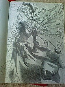 Rating: Safe Score: 0 Tags: 1girl dress feathered_wings frills hairband image lolita_hairband long_hair long_sleeves looking_at_viewer monochrome solo suigintou traditional_media wings User: admin