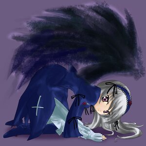Rating: Safe Score: 0 Tags: 1girl all_fours artist_request black_wings blue_legwear blush boots closed_mouth cross dress expressionless flower frills full_body gothic_lolita grey_hair hairband image juliet_sleeves lolita_fashion lolita_hairband long_hair long_sleeves looking_at_viewer photoshop_(medium) puffy_sleeves purple_background purple_eyes red_flower red_rose rose rozen_maiden silver_hair solo suigintou wings User: admin