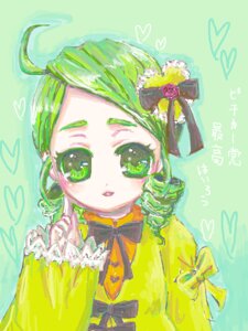 Rating: Safe Score: 0 Tags: 1girl ahoge aqua_background bow flower green_background green_eyes green_hair heart image kanaria looking_at_viewer rose smile solo User: admin