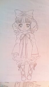 Rating: Safe Score: 0 Tags: 1girl artist_name bloomers bow dress full_body hair_bow hina_ichigo hinaichigo image juliet_sleeves long_sleeves looking_at_viewer monochrome puffy_sleeves ribbon short_hair smile solo standing watermark User: admin