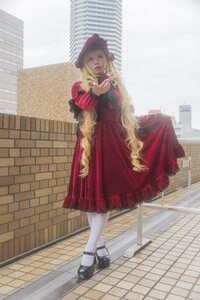 Rating: Safe Score: 0 Tags: 1girl blonde_hair dress fence long_hair long_sleeves pantyhose pavement red_dress shinku shoes solo standing tile_floor tiles white_legwear User: admin