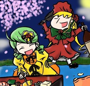 Rating: Safe Score: 0 Tags: 2girls blonde_hair bonnet dress drill_hair green_hair gun image instrument kanaria long_hair long_sleeves multiple_girls music pair shinku User: admin