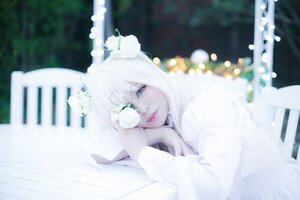Rating: Safe Score: 0 Tags: 1girl auto_tagged bangs blue_eyes blurry blurry_background blurry_foreground closed_mouth depth_of_field flower kirakishou lips looking_at_viewer one_eye_covered solo striped upper_body vertical_stripes white_flower white_hair white_rose white_theme User: admin