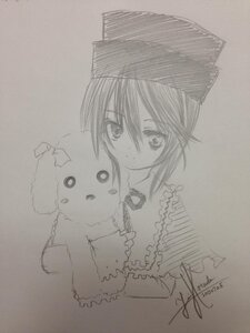 Rating: Safe Score: 0 Tags: 1girl closed_mouth dated frills hair_between_eyes hat image long_sleeves looking_at_viewer monochrome nishizumi_maho photo short_hair signature sketch smile solo souseiseki stuffed_animal traditional_media User: admin
