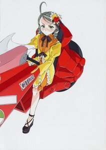 Rating: Safe Score: 0 Tags: 1girl ahoge blush doujinshi doujinshi_#110 dress frills green_eyes grey_hair hair_ornament image kanaria long_hair long_sleeves multiple ribbon solo standing yellow_dress User: admin