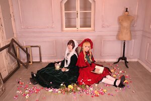 Rating: Safe Score: 0 Tags: 3girls blonde_hair dress flower long_hair multiple_cosplay multiple_girls petals shoes sitting tagme window User: admin