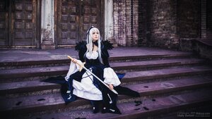 Rating: Safe Score: 0 Tags: 1girl breasts dress hairband indoors long_dress long_hair long_sleeves sitting solo suigintou wide_sleeves User: admin