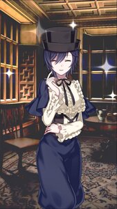 Rating: Safe Score: 0 Tags: 1girl blue_hair bookshelf closed_eyes frills hat image long_sleeves ribbon short_hair skirt smile solo souseiseki sparkle User: admin