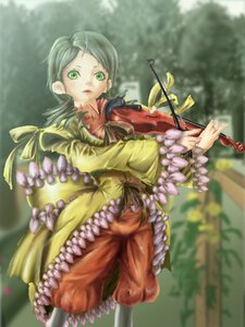 Rating: Safe Score: 0 Tags: 1girl blurry depth_of_field dress frilled_sleeves frills full_body green_eyes green_hair image kanaria long_sleeves ribbon solo User: admin