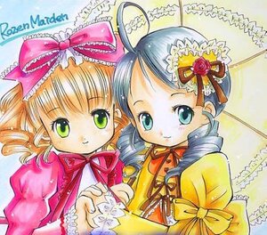Rating: Safe Score: 0 Tags: 2girls ahoge blonde_hair blue_hair bow curly_hair dress drill_hair frills green_eyes hair_bow hina_ichigo hinaichigo holding_hands image kanaria long_hair long_sleeves looking_at_viewer multiple_girls pair pink_bow puffy_sleeves ribbon ringlets rose smile traditional_media twin_drills upper_body User: admin