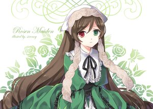 Rating: Safe Score: 0 Tags: 1girl black_ribbon brown_hair dress floral_background frills green_dress green_eyes head_scarf heterochromia image long_hair long_sleeves looking_at_viewer red_eyes ribbon solo suiseiseki very_long_hair User: admin