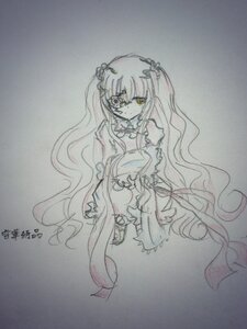 Rating: Safe Score: 0 Tags: 1girl bow dress image kirakishou long_hair long_sleeves looking_at_viewer pink_hair solo traditional_media two_side_up very_long_hair yellow_eyes User: admin