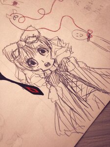 Rating: Safe Score: 0 Tags: 1girl heart_of_string hinaichigo image long_sleeves monochrome open_mouth ribbon short_hair solo string string_of_fate traditional_media User: admin