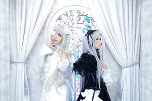 Rating: Safe Score: 0 Tags: 2girls bangs black_dress curtain_grab curtains dress finger_to_mouth flower frills gothic_lolita kirakishou lolita_fashion long_hair long_sleeves multiple_girls profile ribbon siblings solo suigintou very_long_hair white_hair window User: admin