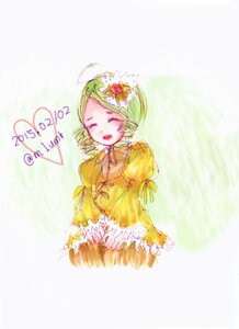 Rating: Safe Score: 0 Tags: 1girl ahoge closed_eyes dress green_hair hair_ornament image juliet_sleeves kanaria long_sleeves open_mouth puffy_sleeves ribbon short_hair solo yellow_dress User: admin