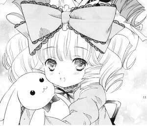 Rating: Safe Score: 0 Tags: 1girl :3 blush bow drill_hair graphite_(medium) greyscale hinaichigo image looking_at_viewer monochrome ribbon shikishi solo stuffed_animal traditional_media User: admin