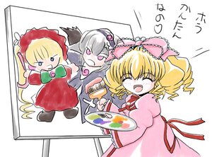 Rating: Safe Score: 0 Tags: 3girls auto_tagged blonde_hair blue_eyes bow closed_eyes dress drill_hair food hairband hina_ichigo image long_sleeves multiple multiple_girls open_mouth pink_bow pink_dress shinku silver_hair smile suigintou tagme twintails wings User: admin