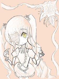 Rating: Safe Score: 0 Tags: 1girl auto_tagged bangs dress eyepatch flower hair_ornament image kirakishou long_hair long_sleeves looking_at_viewer monochrome solo very_long_hair yellow_eyes User: admin