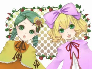 Rating: Safe Score: 0 Tags: 2girls blonde_hair bow drill_hair food fruit grapes green_eyes green_hair hina_ichigo hinaichigo image kanaria long_sleeves looking_at_viewer multiple_girls open_mouth pair pink_bow plant ribbon short_hair strawberry twin_drills yellow_dress User: admin