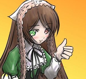Rating: Safe Score: 0 Tags: 1girl black_ribbon blush braid brown_hair dress frills green_dress green_eyes heterochromia image long_hair long_sleeves looking_at_viewer orange_background red_eyes simple_background solo suiseiseki upper_body yellow_background User: admin