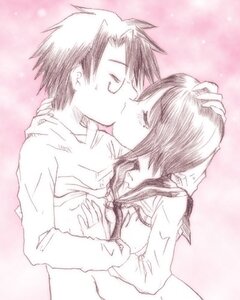 Rating: Questionable Score: 0 Tags: 1boy 1girl blush breast_grab closed_eyes couple grabbing hand_on_another's_head human image kashiwaba_tomoe kiss long_sleeves monochrome pair pink_theme sakurada_jun school_uniform serafuku short_hair User: admin
