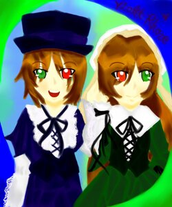 Rating: Safe Score: 0 Tags: 2girls :d blue_dress brown_hair dress green_dress green_eyes hat head_scarf heterochromia image long_hair long_sleeves looking_at_viewer multiple_girls open_mouth pair red_eyes siblings sisters smile souseiseki suiseiseki top_hat twins User: admin