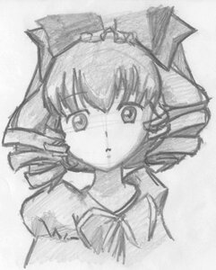 Rating: Safe Score: 0 Tags: 1girl bow drill_hair graphite_(medium) greyscale hair_bow hair_tubes hakurei_reimu hinaichigo image looking_at_viewer monochrome solo traditional_media User: admin