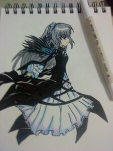 Rating: Safe Score: 0 Tags: 1girl blurry blurry_foreground braid depth_of_field dress frills image izayoi_sakuya long_sleeves maid_headdress photo short_hair silver_hair solo standing suigintou wings User: admin