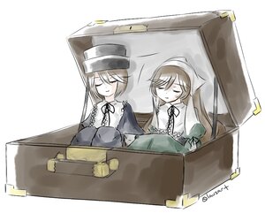 Rating: Safe Score: 0 Tags: 1girl bangs brown_hair closed_eyes hat image in_container long_hair neck_ribbon pair ribbon sleeping smile souseiseki suiseiseki twitter_username User: admin