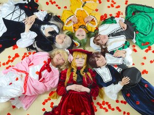 Rating: Safe Score: 0 Tags: 4boys blonde_hair brown_hair closed_eyes dress flower hat jacket long_hair multiple_boys multiple_cosplay multiple_girls petals realistic rose_petals sleeping tagme User: admin