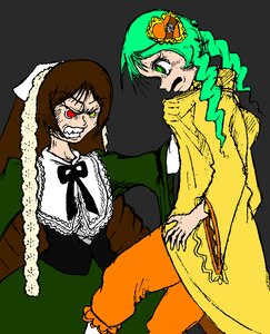 Rating: Safe Score: 0 Tags: 2girls brown_hair dress drill_hair green_eyes green_hair grin heterochromia hina_ichigo image kanaria long_hair long_sleeves multiple_girls pair red_eyes siblings sisters souseiseki suiseiseki teeth twins User: admin
