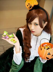Rating: Safe Score: 0 Tags: 1girl bat brown_hair candy dress food hairband halloween jack-o'-lantern lips lollipop long_hair long_sleeves orange pumpkin pumpkin_hair_ornament solo suiseiseki swirl_lollipop User: admin