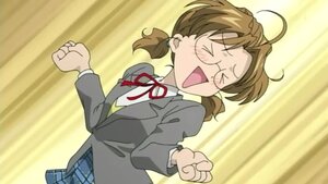Rating: Safe Score: 0 Tags: 1girl :d ahoge blazer blush brown_hair clenched_hand clenched_hands closed_eyes glasses human jacket long_sleeves open_mouth plaid plaid_skirt red_ribbon ribbon sakurada_nori school_uniform screenshot shirt skirt smile solo twintails yellow_background User: admin